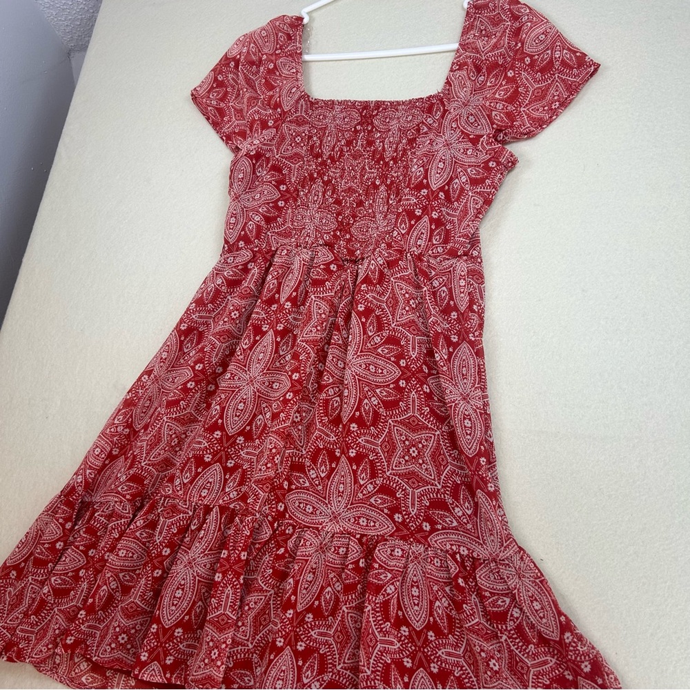 Red Paisley Dress with Button Detail Live to be Spoiled - Picture 4 of 5
